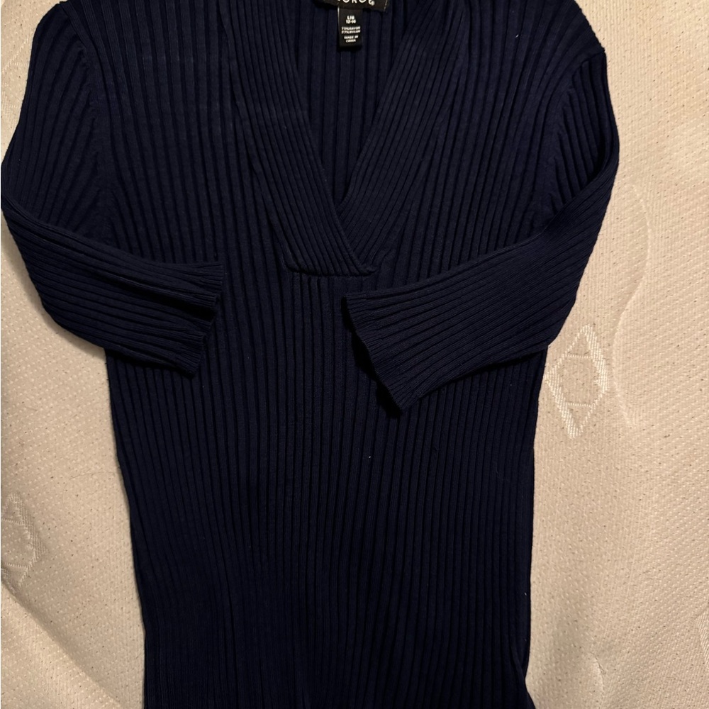 George Women's Long Sleeve Ribbed Tee - Navy